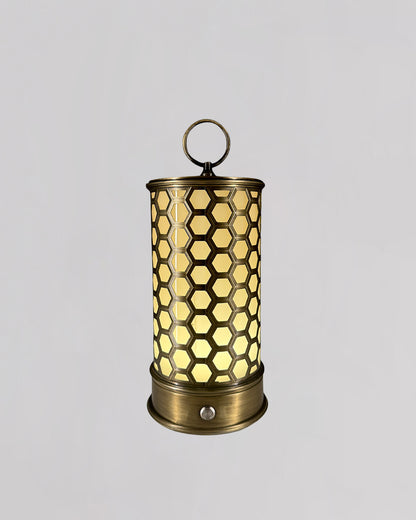Decorative lantern with honeycomb pattern on a gray background