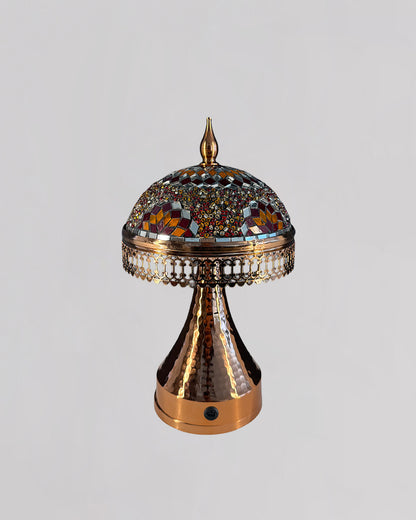 Decorative lamp with intricate design on a gray background